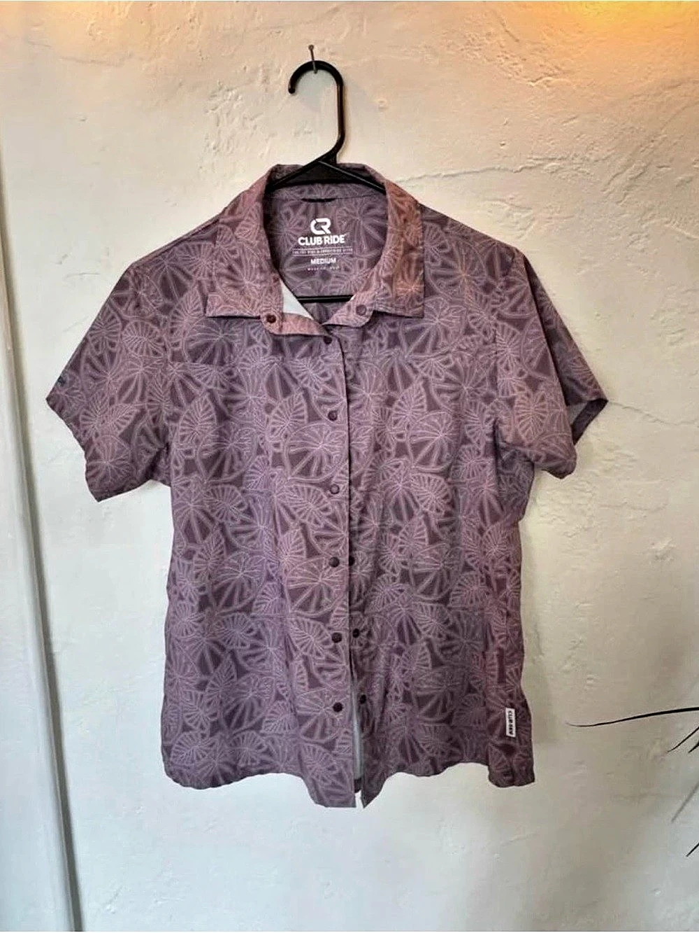 Club Ride Short Sleeve Geometric Button Down in Purple